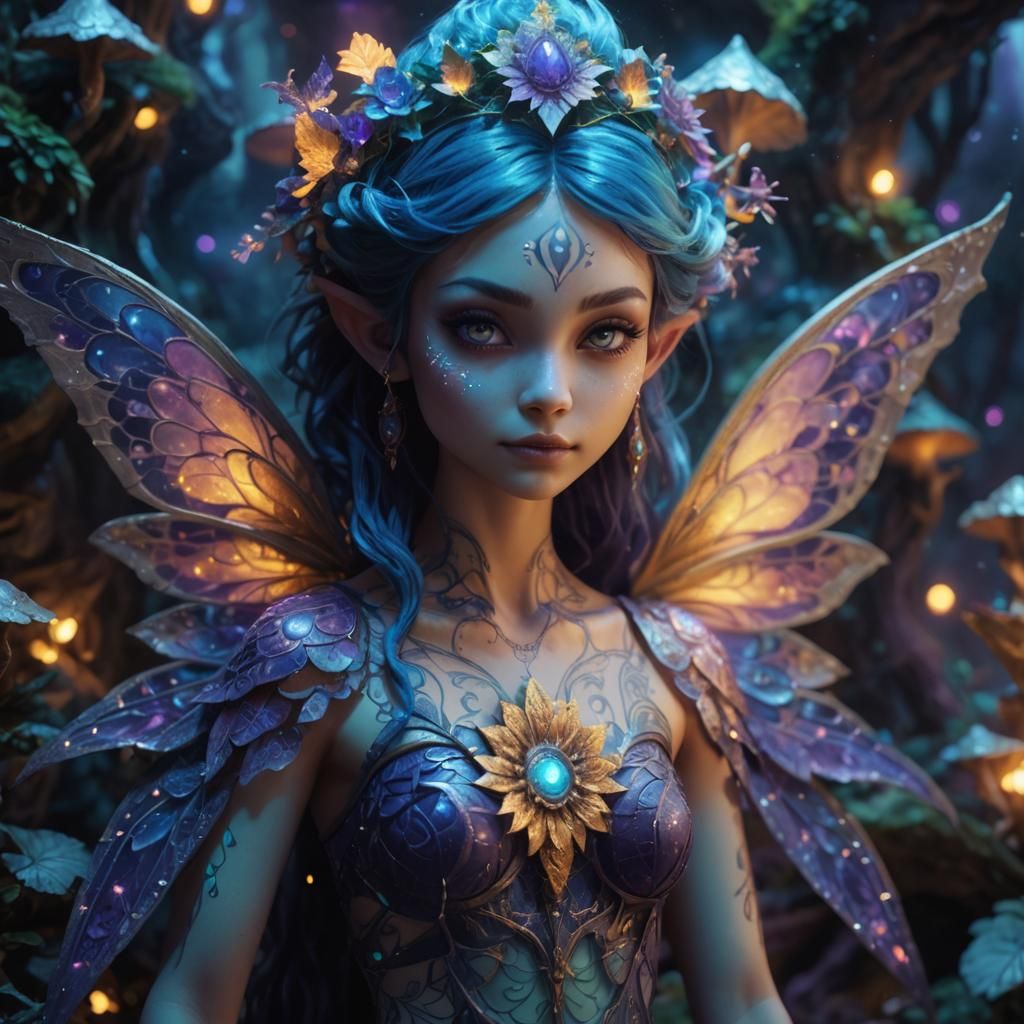 Fairy with Fractal Tattoos in Grotto
