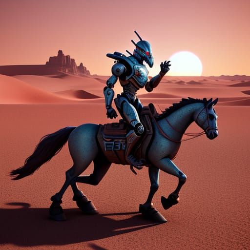 Epic Robot Cowboy on an Alien Desert Planet