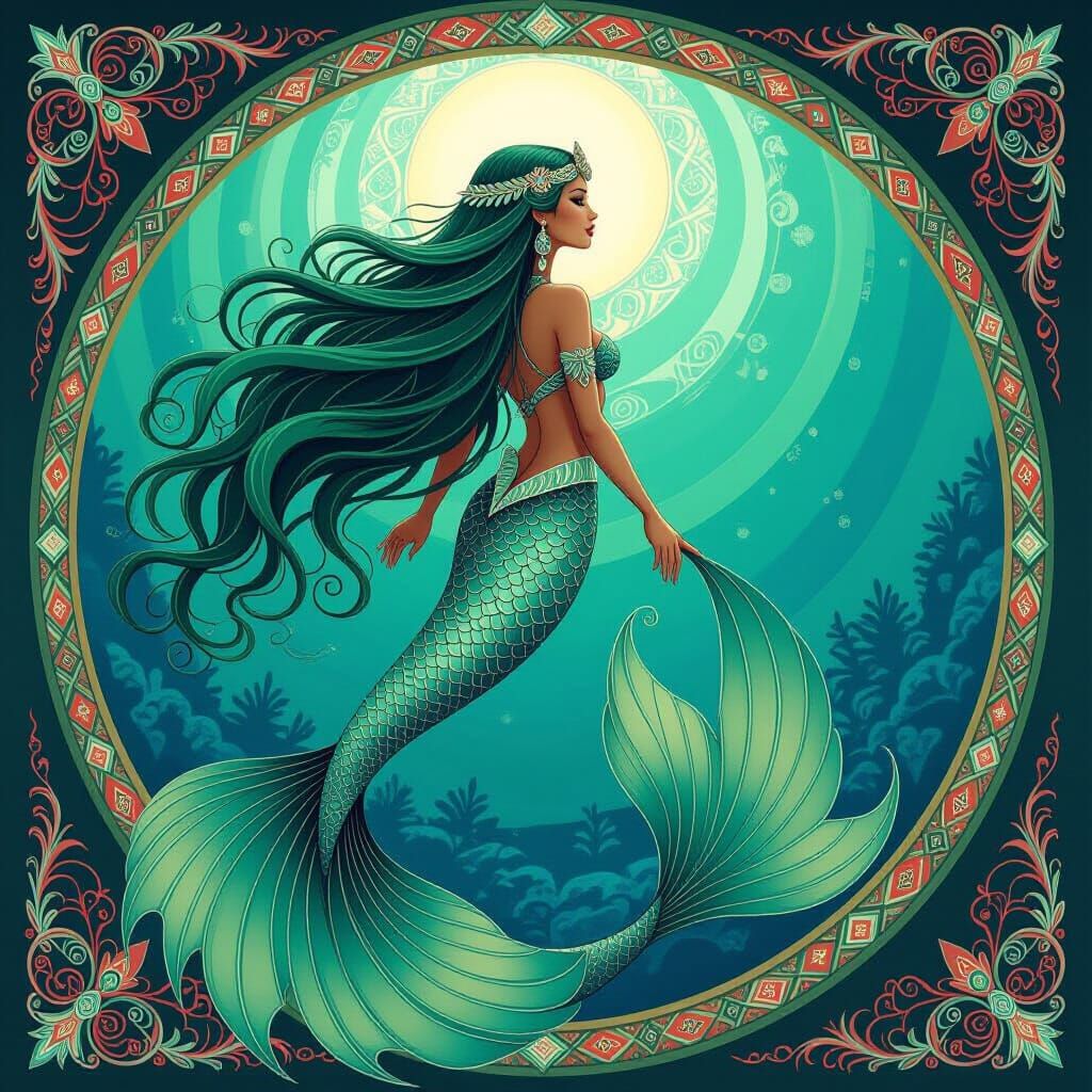 Majestic Mermaid in Native American Art Style