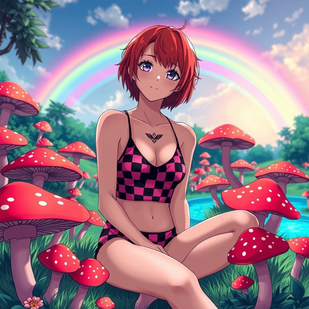 Vibrant Anime Girl in Neon Forest