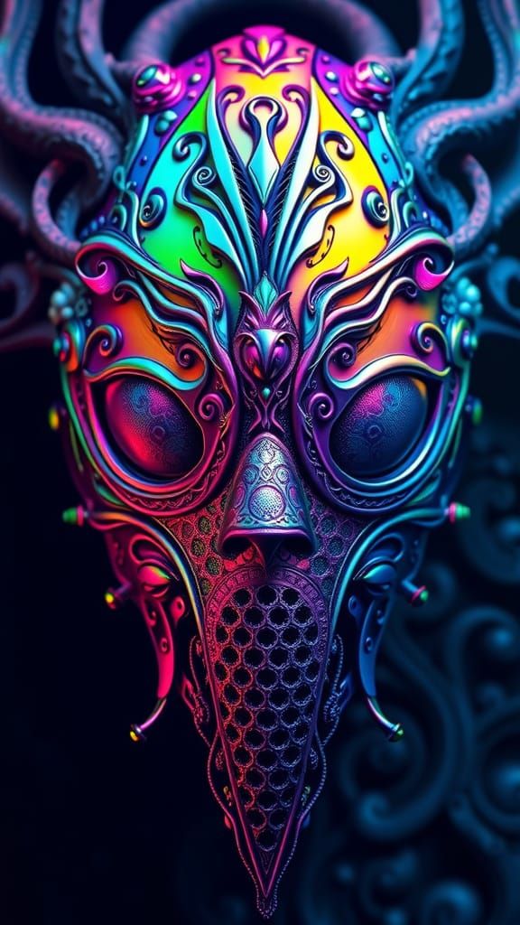 Multicolor Eldritch Mask in Detailed Matte Painting