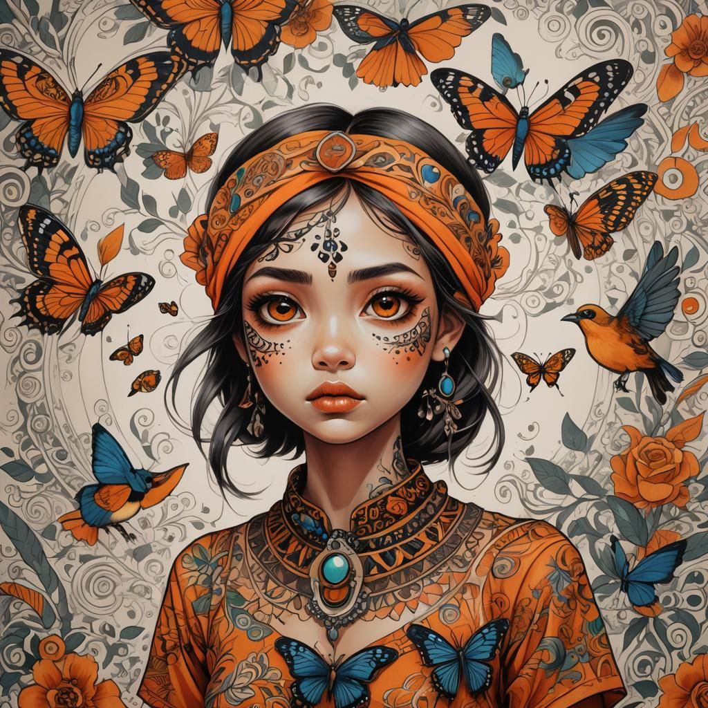 Vibrant Conceptual Art of Girl with Expressive Eyes