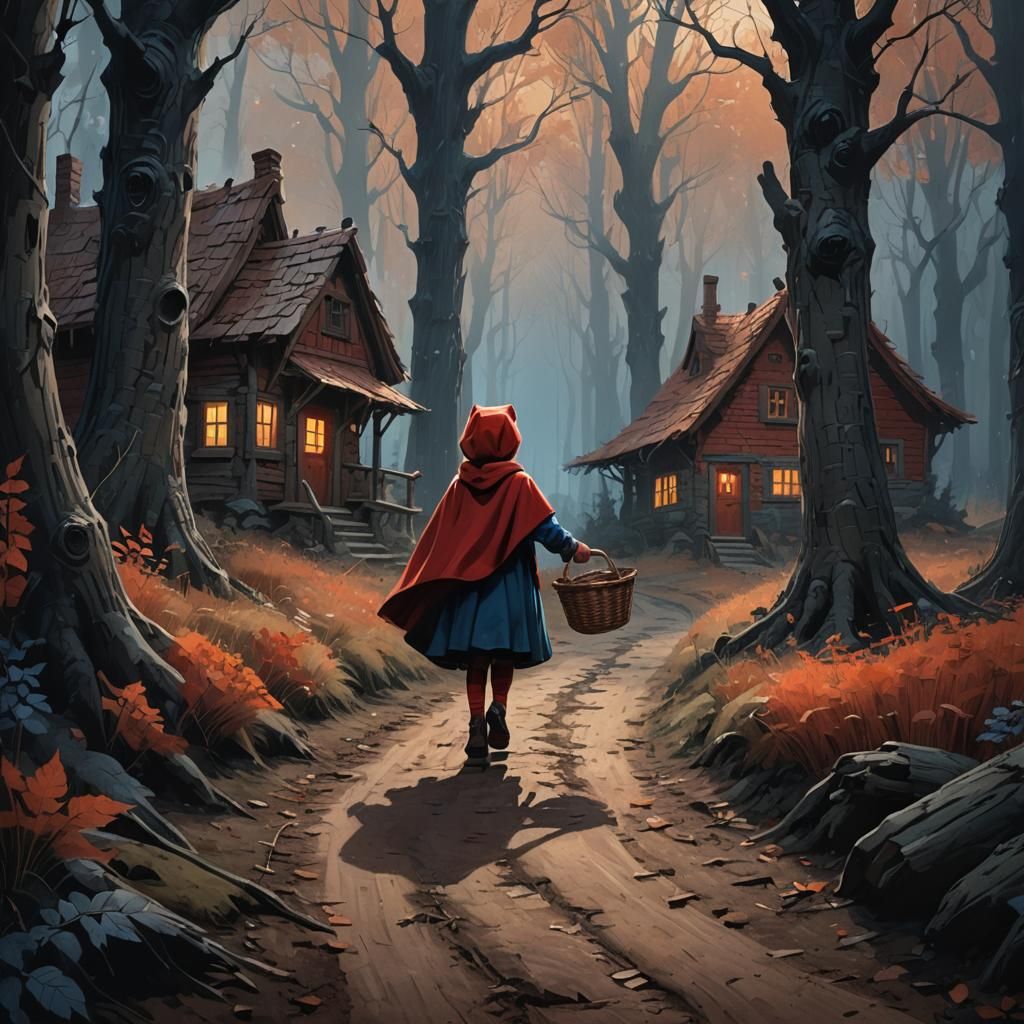 Little Girl and Wolf in Dark Forest Concept Art