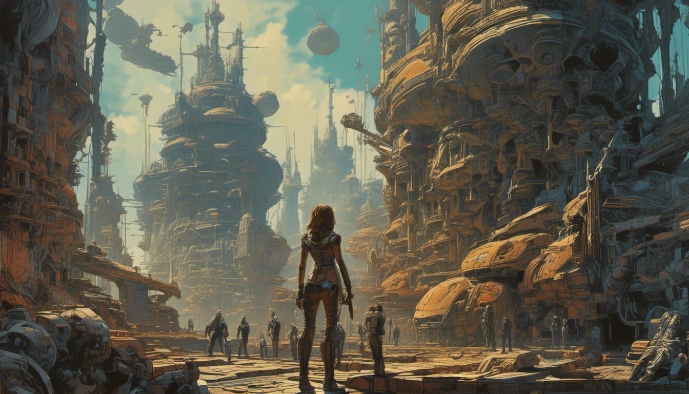 Barbarian Warlord on Starship Deck, Dark Fantasy Art