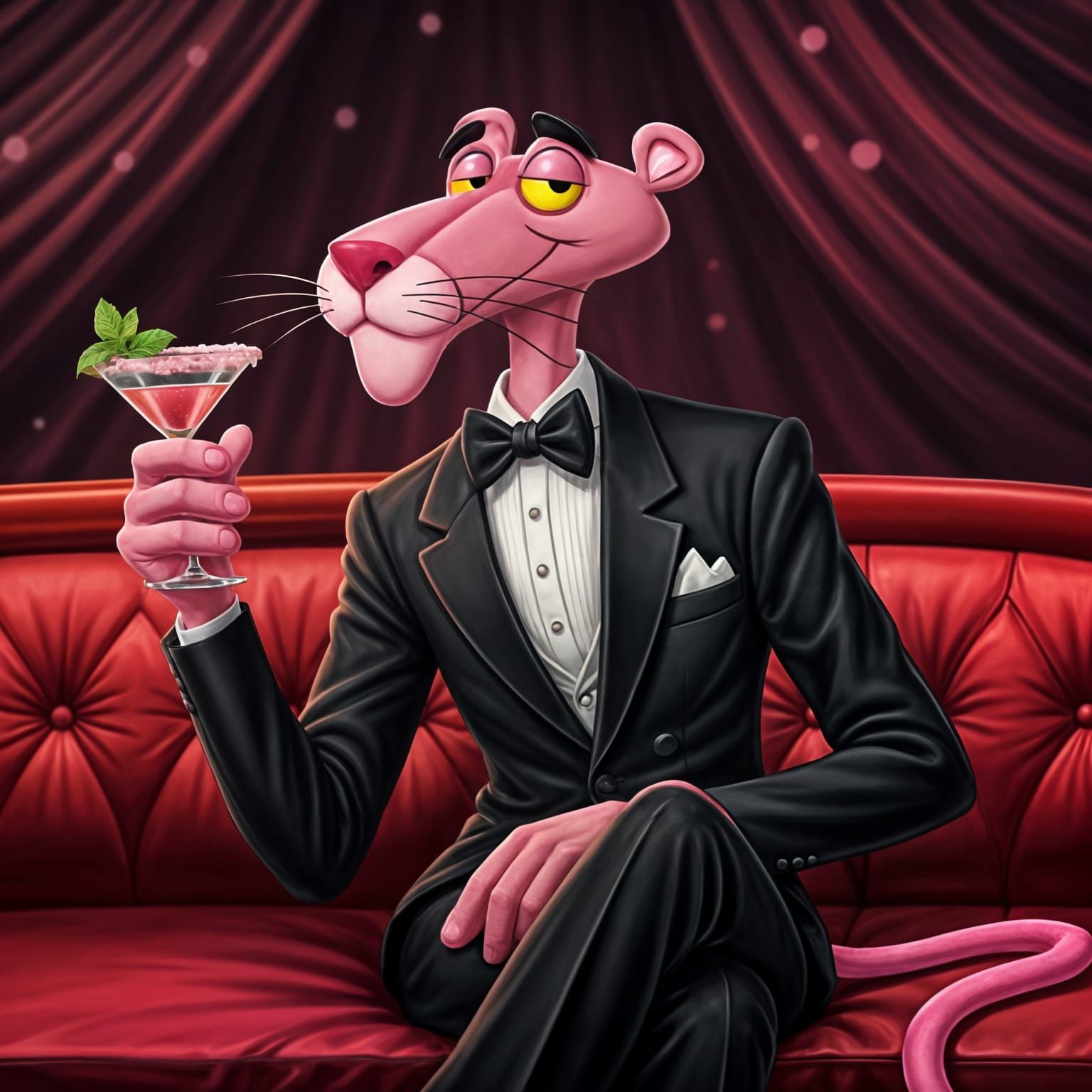 Pink Panther in Tuxedo with Cocktail