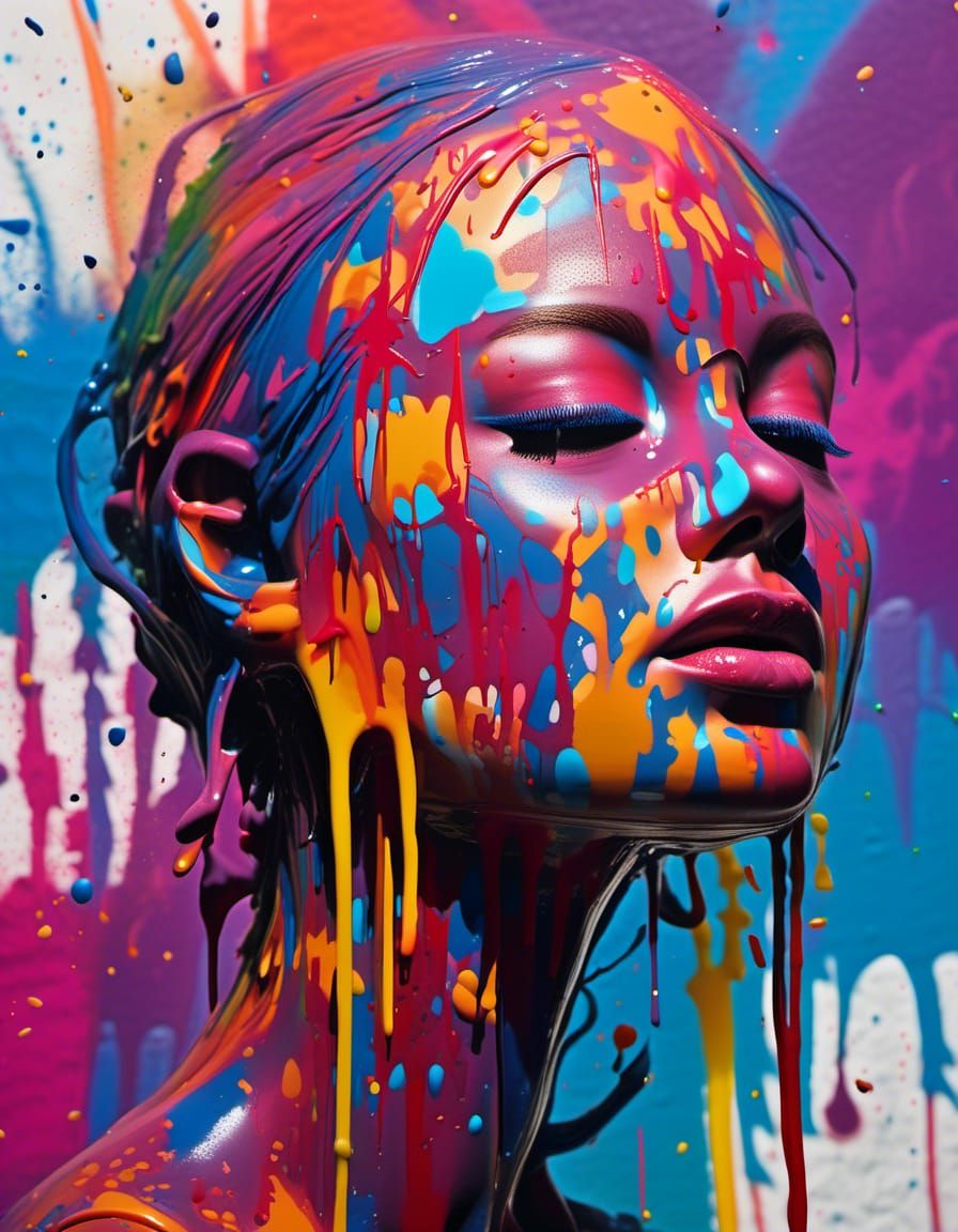 Woman at Caribbean Villa Sunset in Graffiti Art