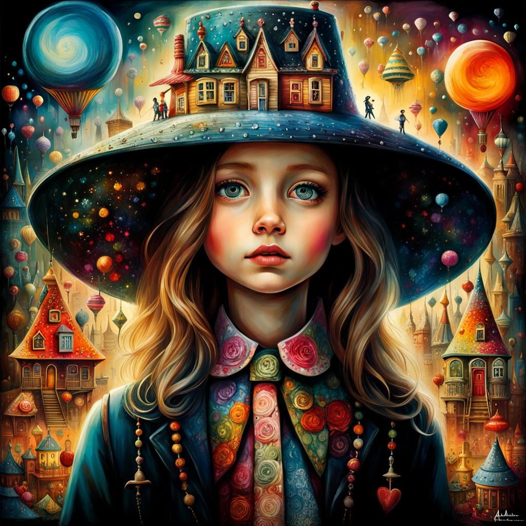 Whimsical Portrait in Art Brut Ink Illustration