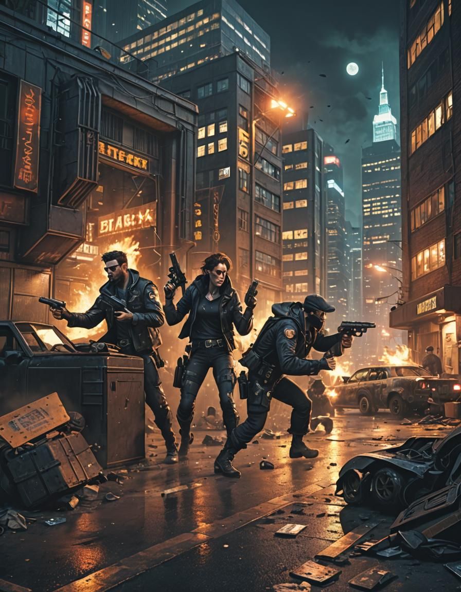 Cyberpunk Gunfight in Shadowrun City Alley
