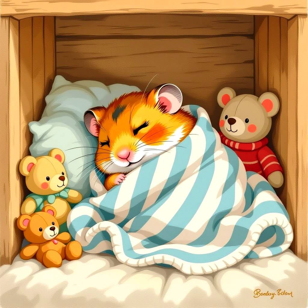 Whimsical Hamster in Cozy Wooden Cage