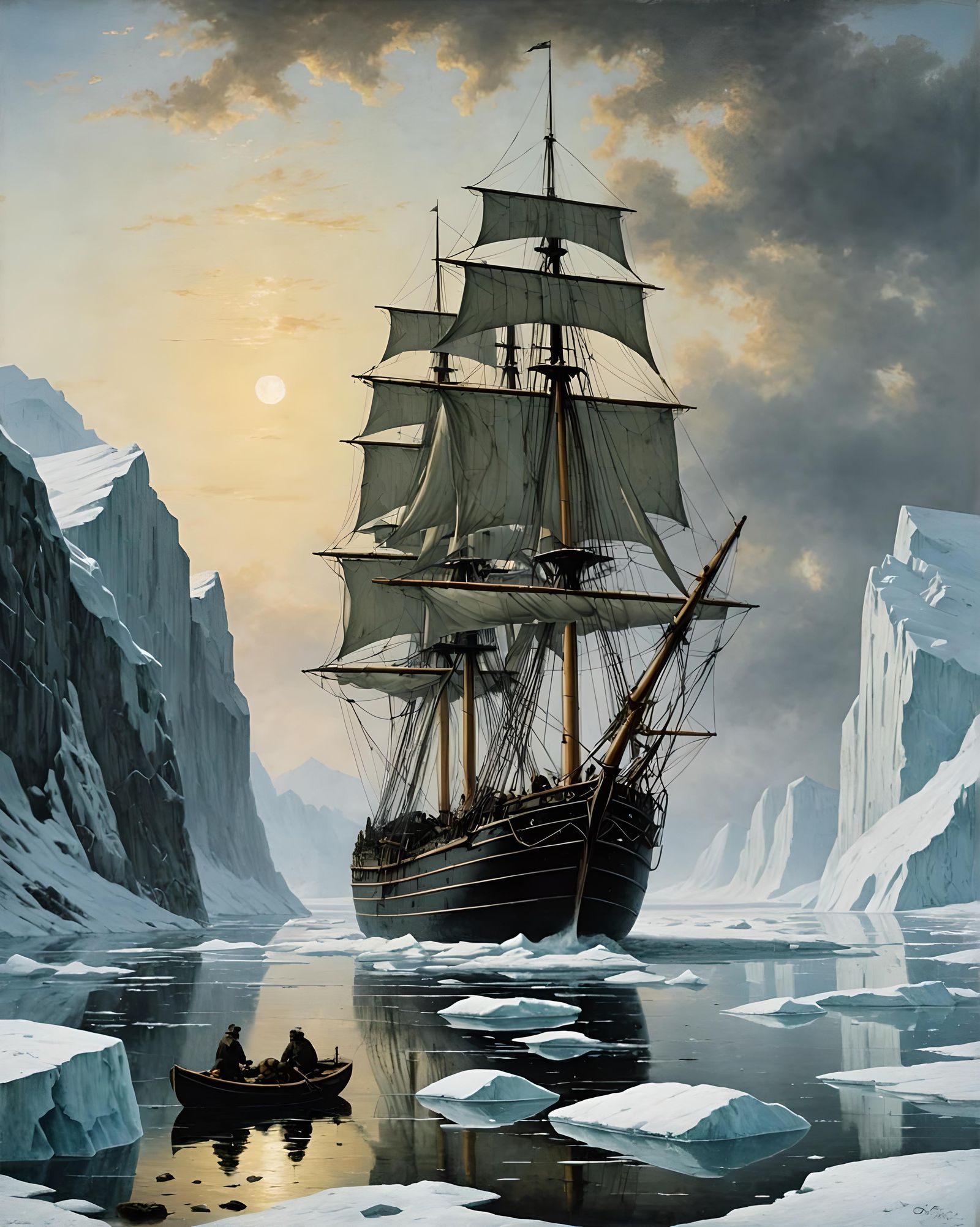 Clipper Ship in Arctic Ice, Romanticism Style