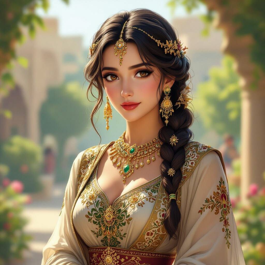 Parthian Era Iranian Woman in Detailed Anime Style