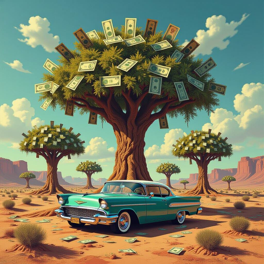 Surreal Money Trees Landscape Digital Painting