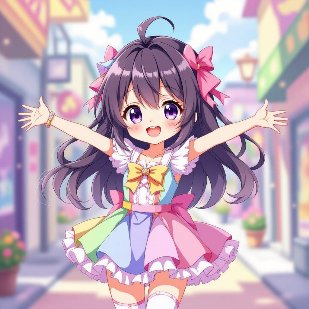 Chibi Anime Girl Posing in Pastel Dress