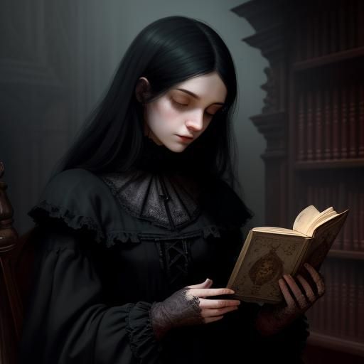 Gothic Romance in Faded Luxe: Mysterious Woman in Old Librar...