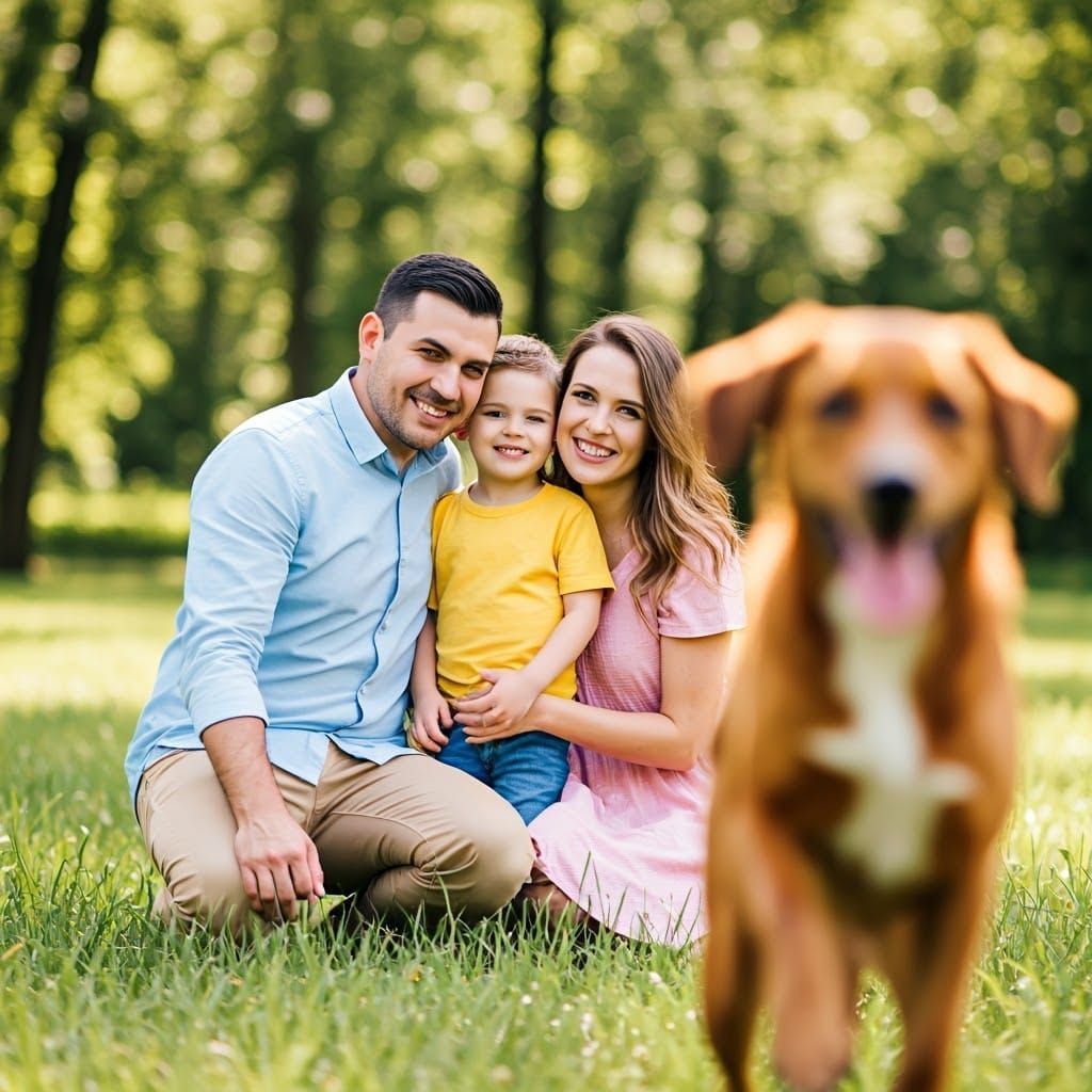 Playful Dog Photobombs Family Portrait in Park