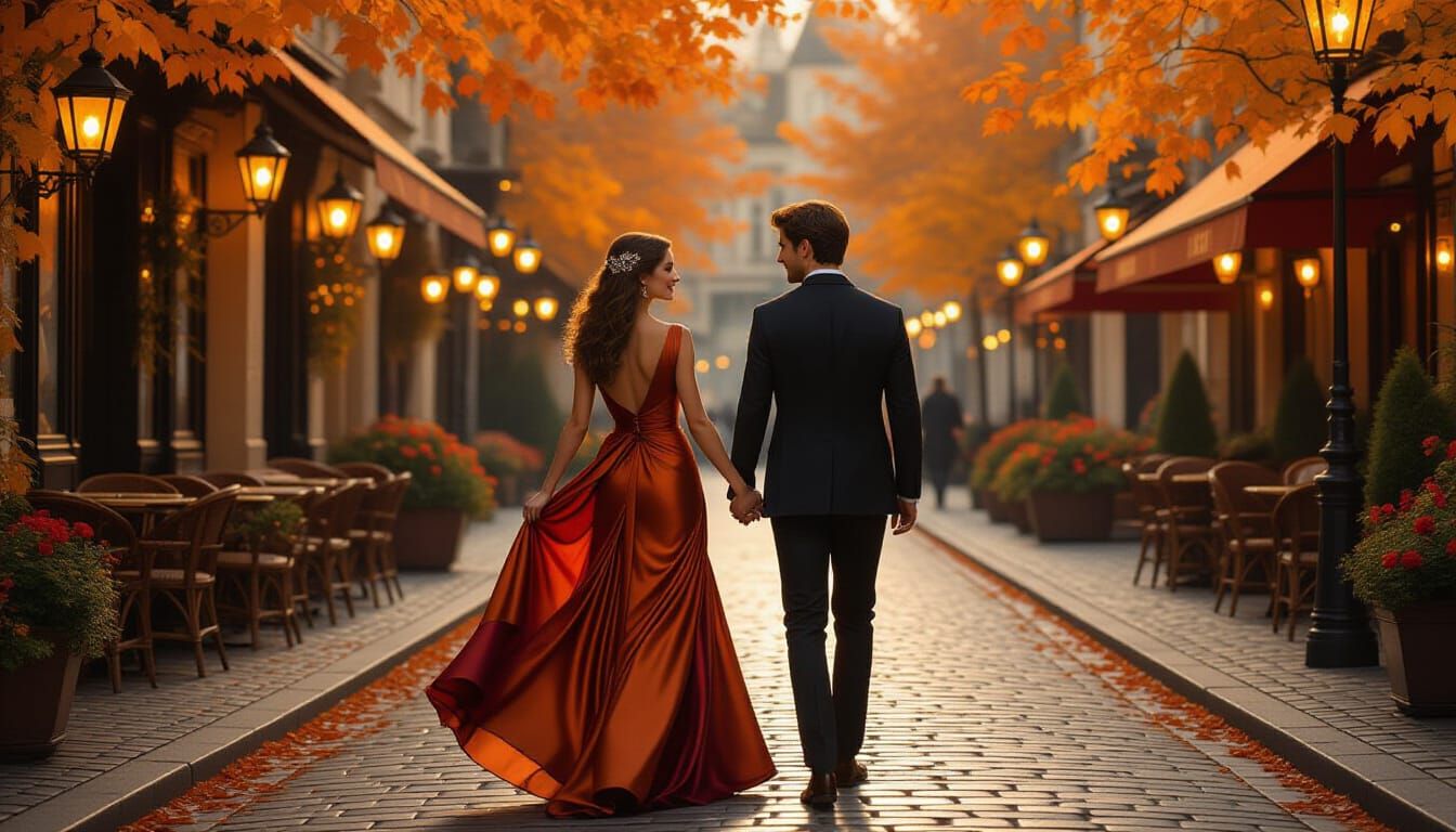Romantic Autumn Stroll in Art Nouveau Style