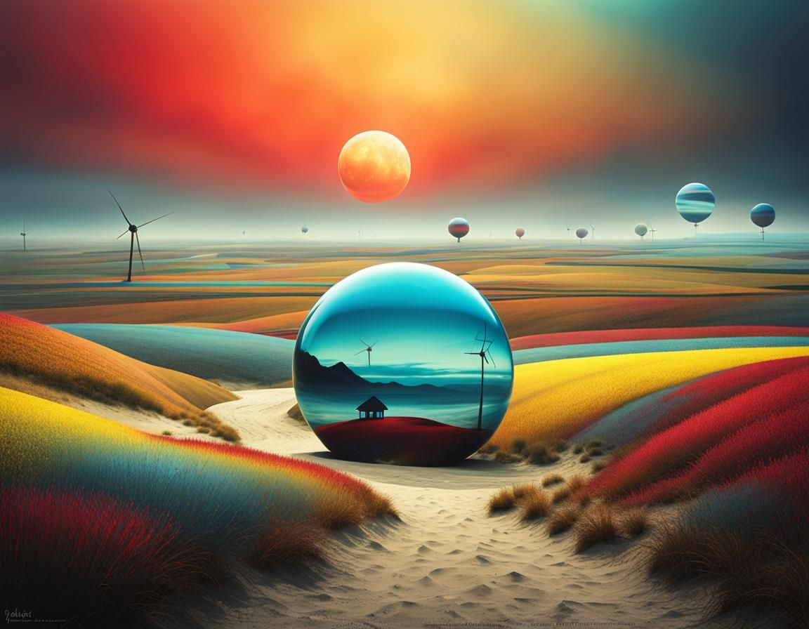 Glass Orb in Surreal Alien Landscape