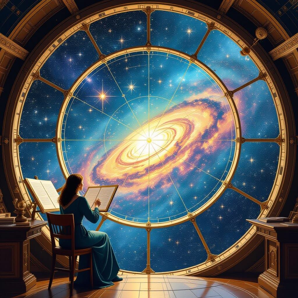 Celestial Cartographer Mapping Stars in Floating Observatory