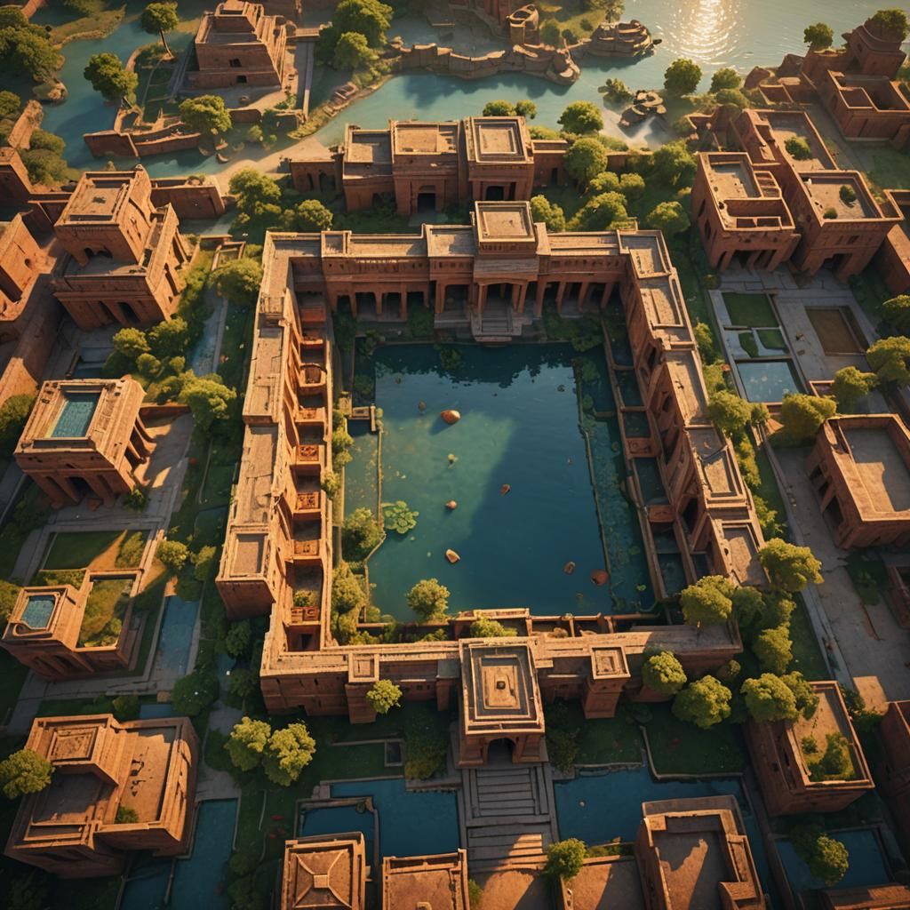 Ancient Indian Cityscape with Bath in Matte Painting
