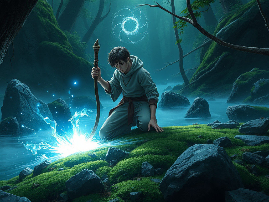 Young Sorcerer Conjures Magic in Primeval Forest