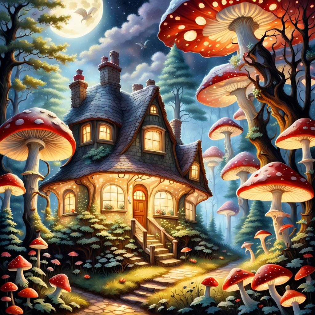 Mushroom House in Ethereal Fantasy Forest