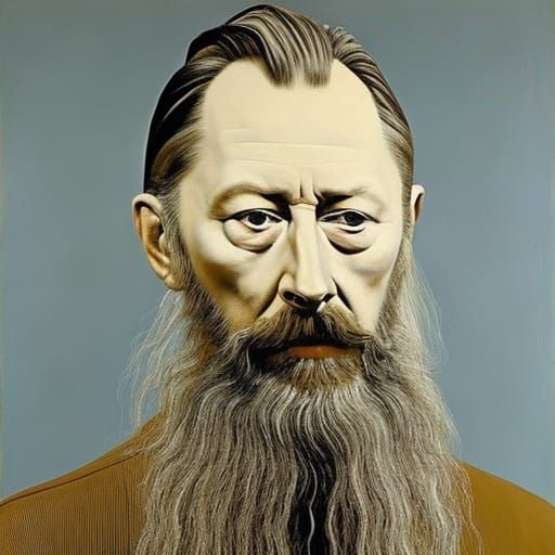 Portrait of Man with Ponytail in Freud Style