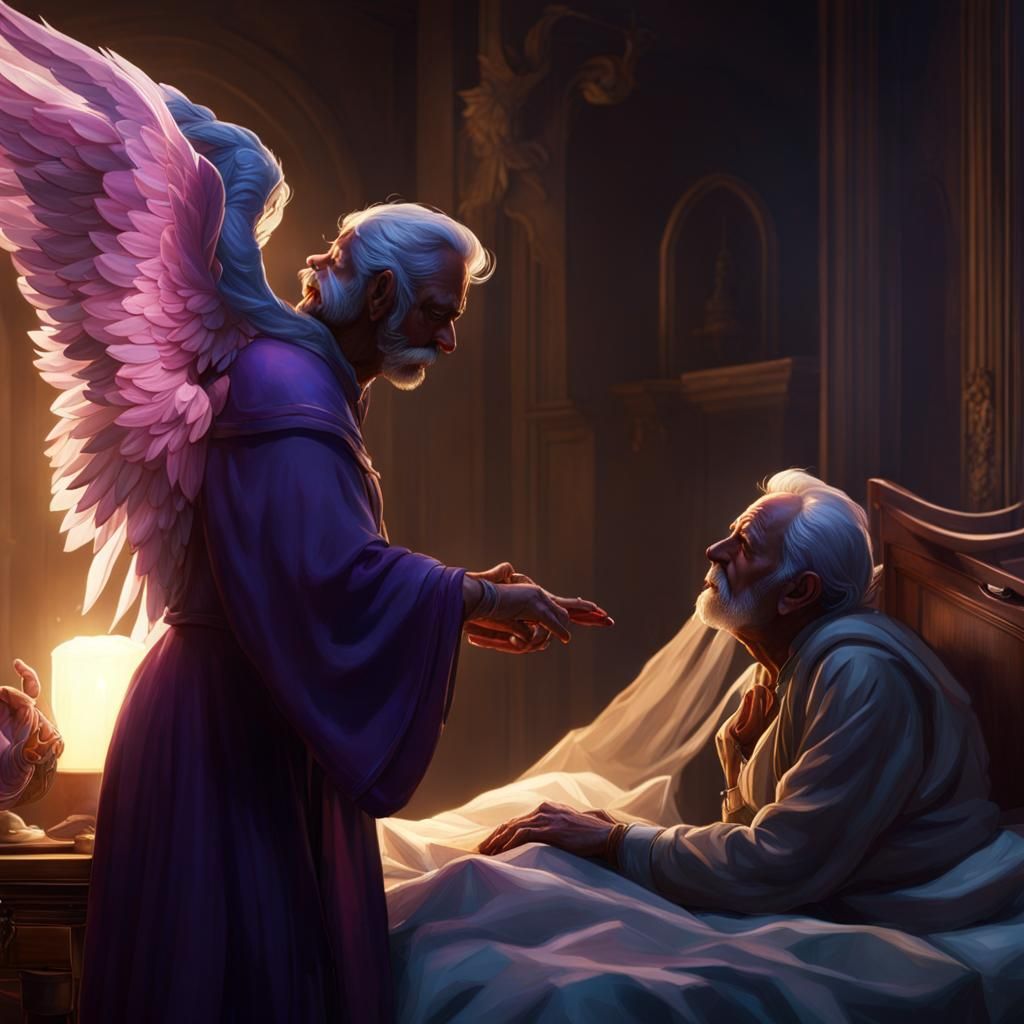 Angel Harvesting Soul in Hospital Room: Dark Fantasy Art