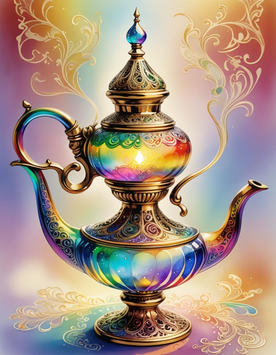Vibrant Genie Lamp in Digital Acrylic Style