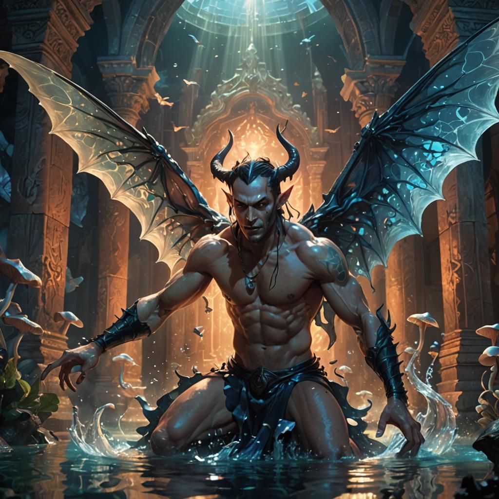 Incubus in Mystical Temple: Dark Fantasy Art