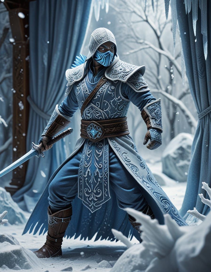 Sub-Zero in Felt Fantasy Art with Ice Sword