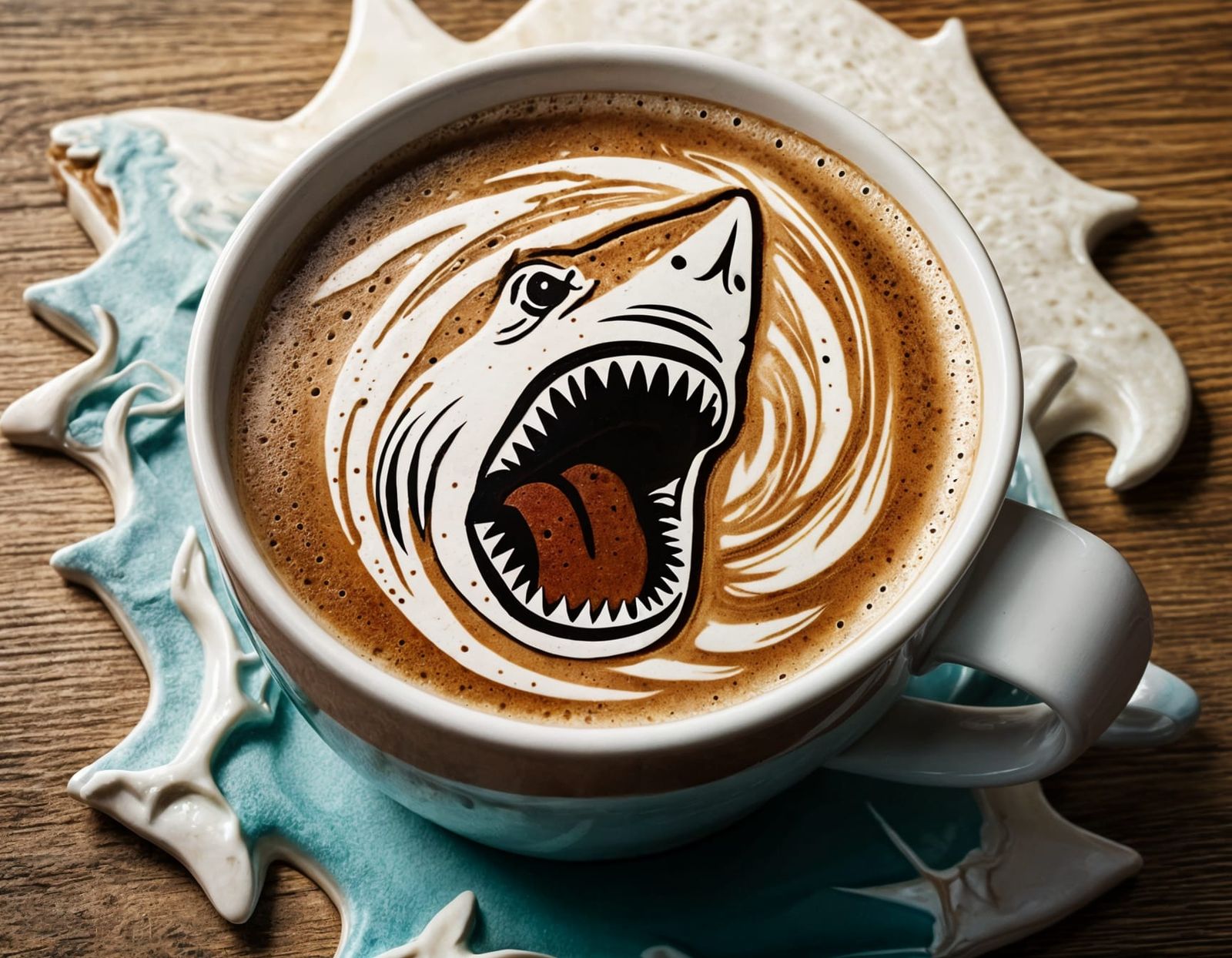 Jaws Latte Art: Shark Attack in Coffee Foam