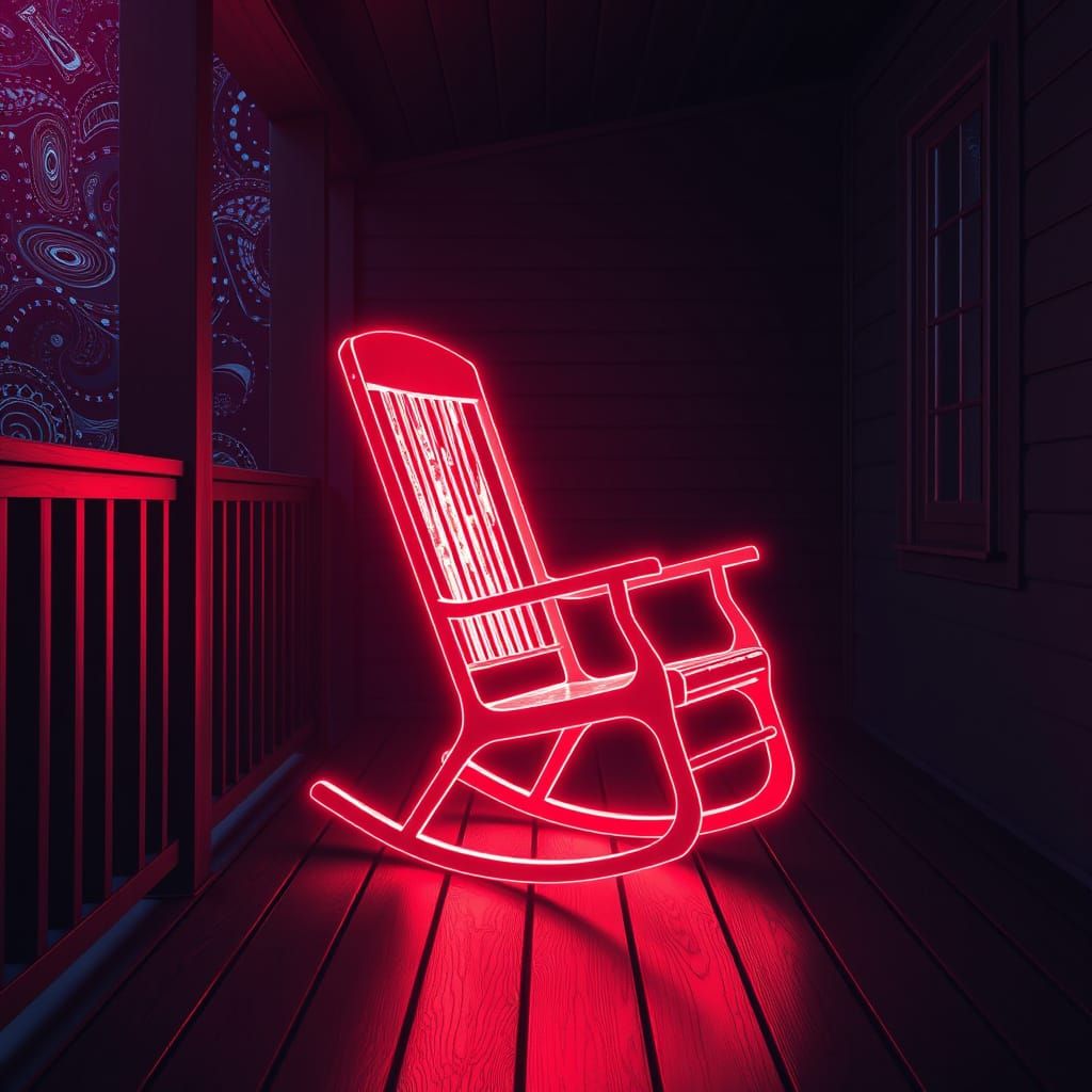Neon Rocking Chair on Porch with Fractal Details
