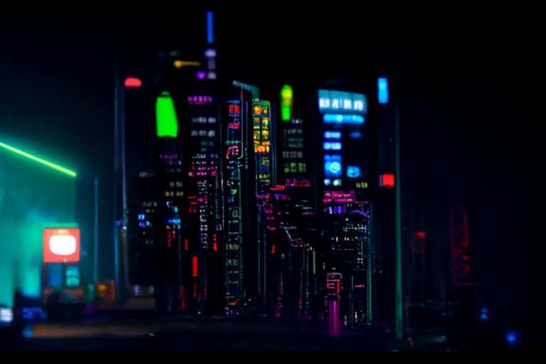 Neon Lit Tech Cityscape at Night