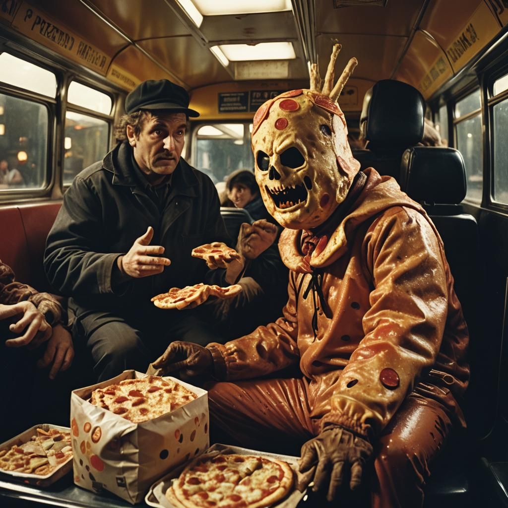 Pizza Man on Bus in Film Noir Style