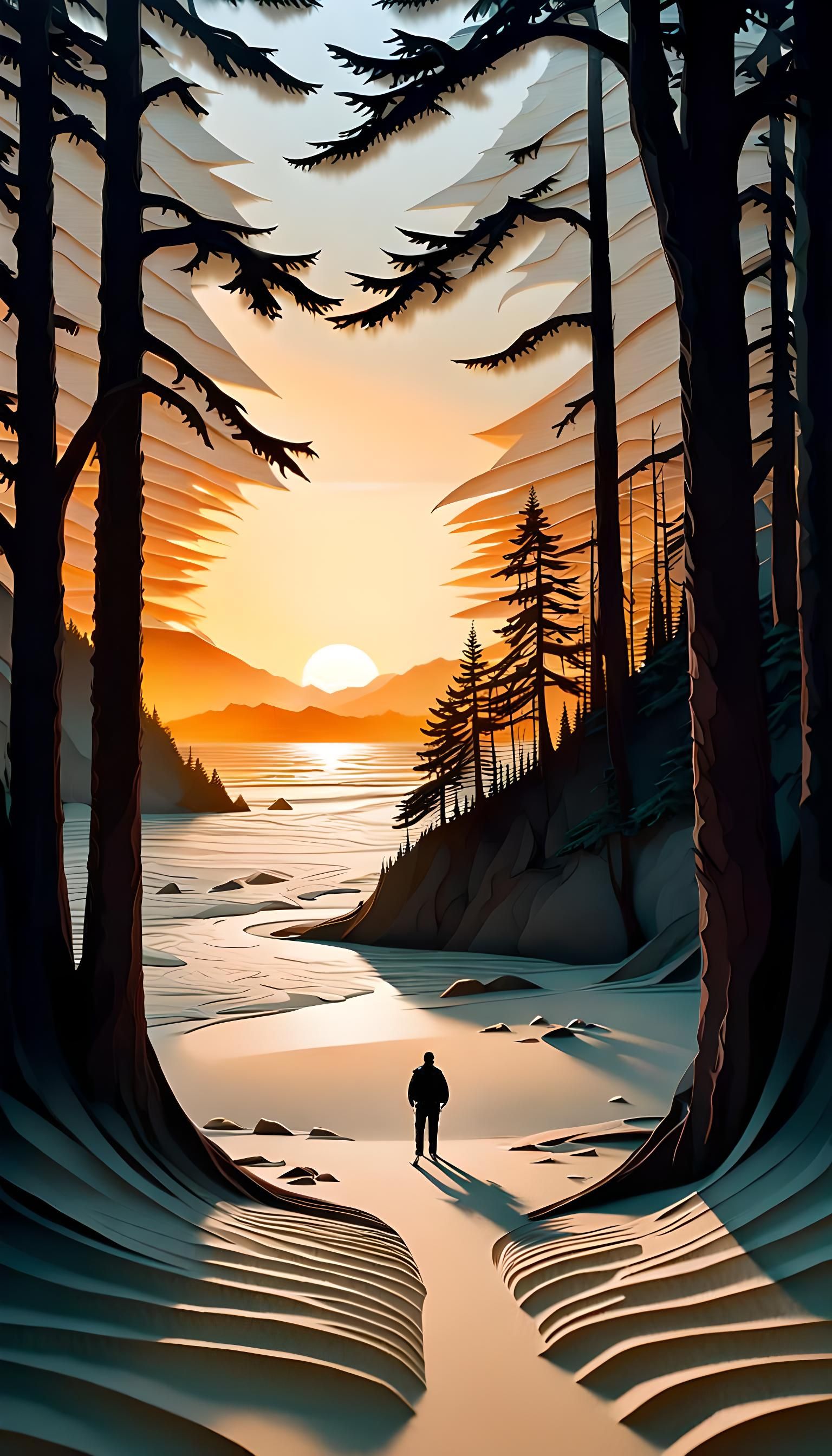 Pacific Rim Sunset in Kirigami Style