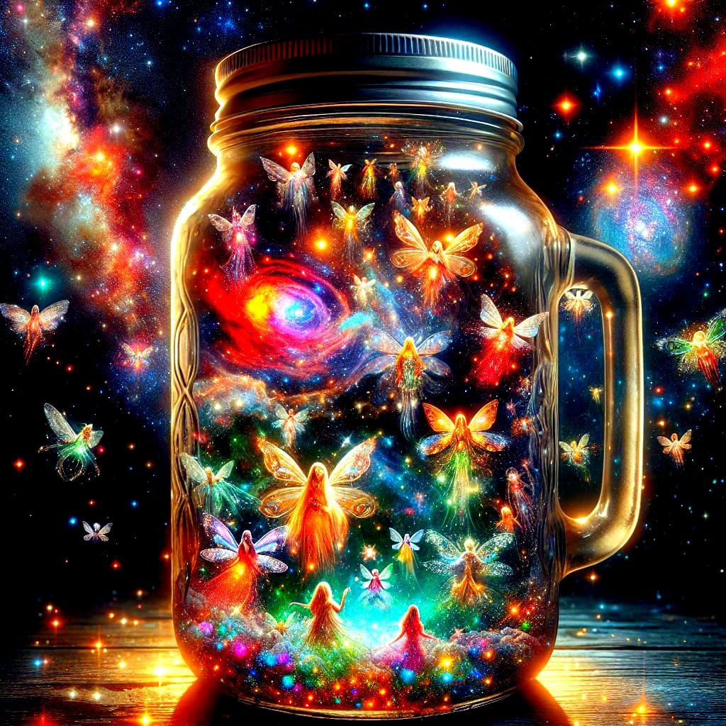 Magic Fairies in Space-Filled Mason Jar