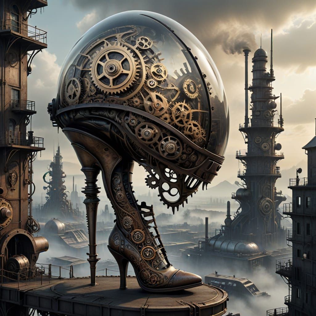 sleek stiletto heel, adorned with intricate clockwork gears and cogs