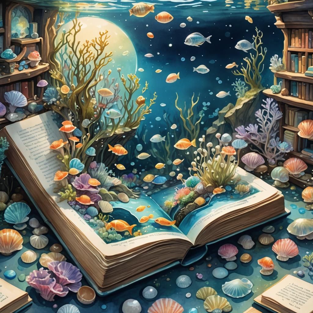 Miniature Ocean World Inside Open Book