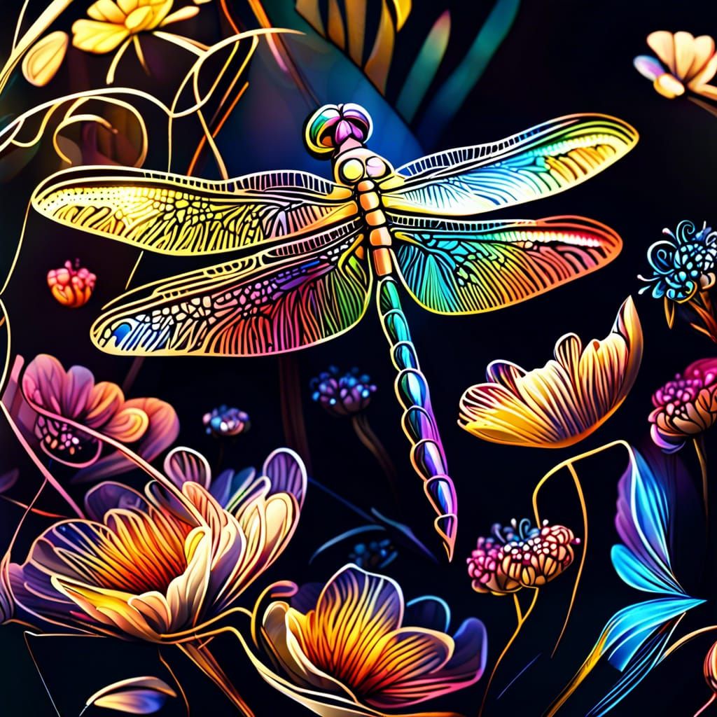 Iridescent Dragonfly with Bronze Wings: Digital Art