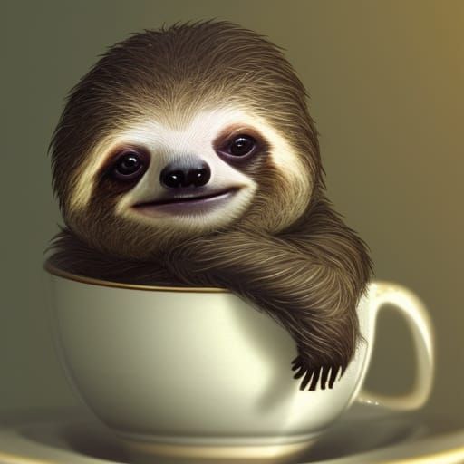 Sloth in Teacup: Art Nouveau Concept Art