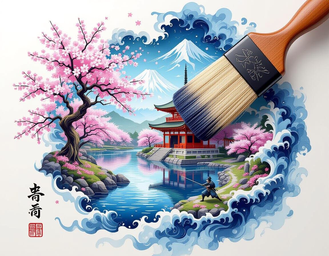 Miniature Japanese World Inside a Calligraphy Brush