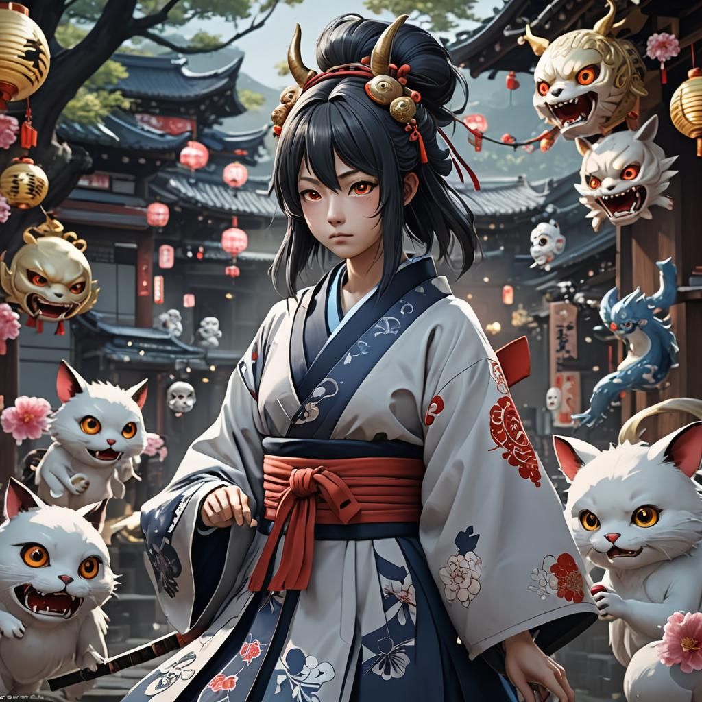 Detailed 3D Anime Yokai Art