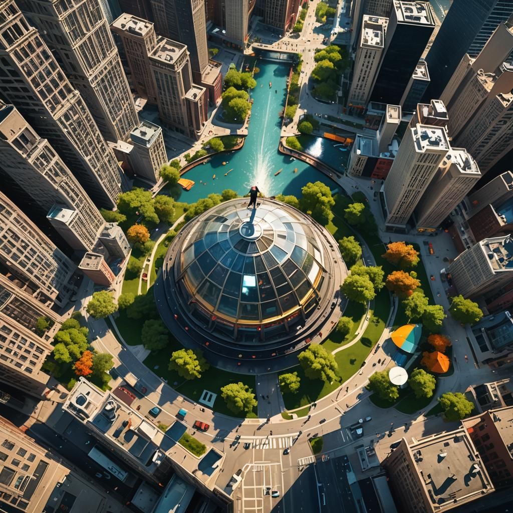 Surreal Chicago View with UFO in Hyperrealistic Style
