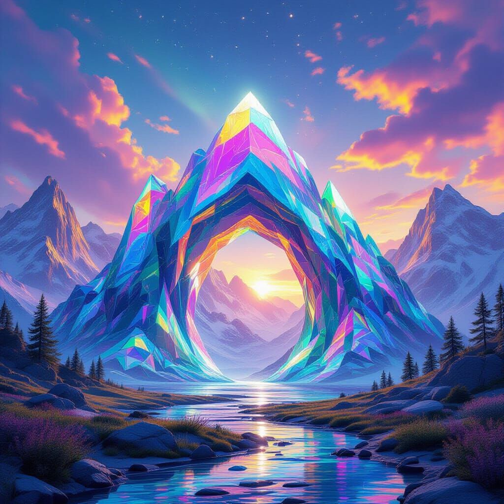 Psychedelic Crystal Mountain Archway in Iridescent Colors