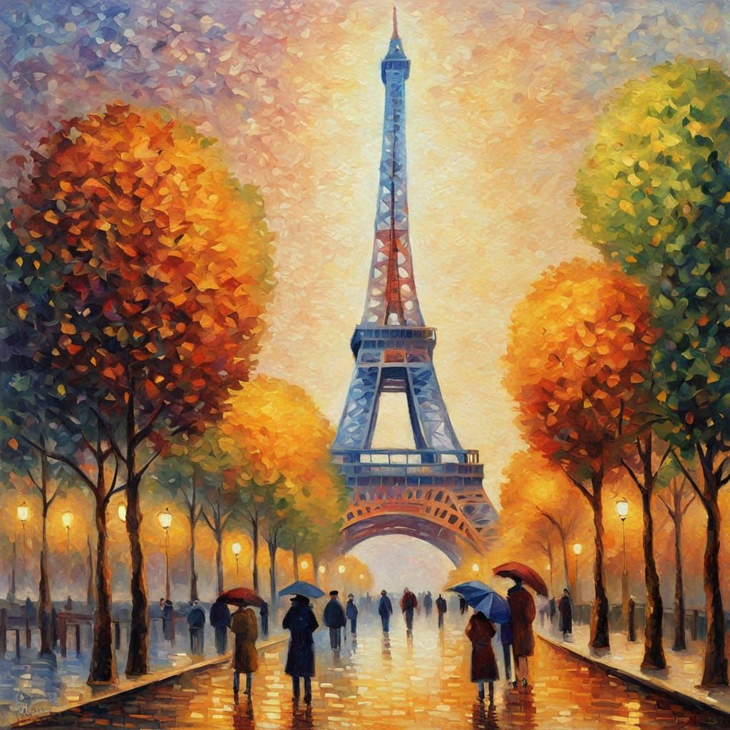 Eiffel Tower in Paris as Expressionist Oil Painting