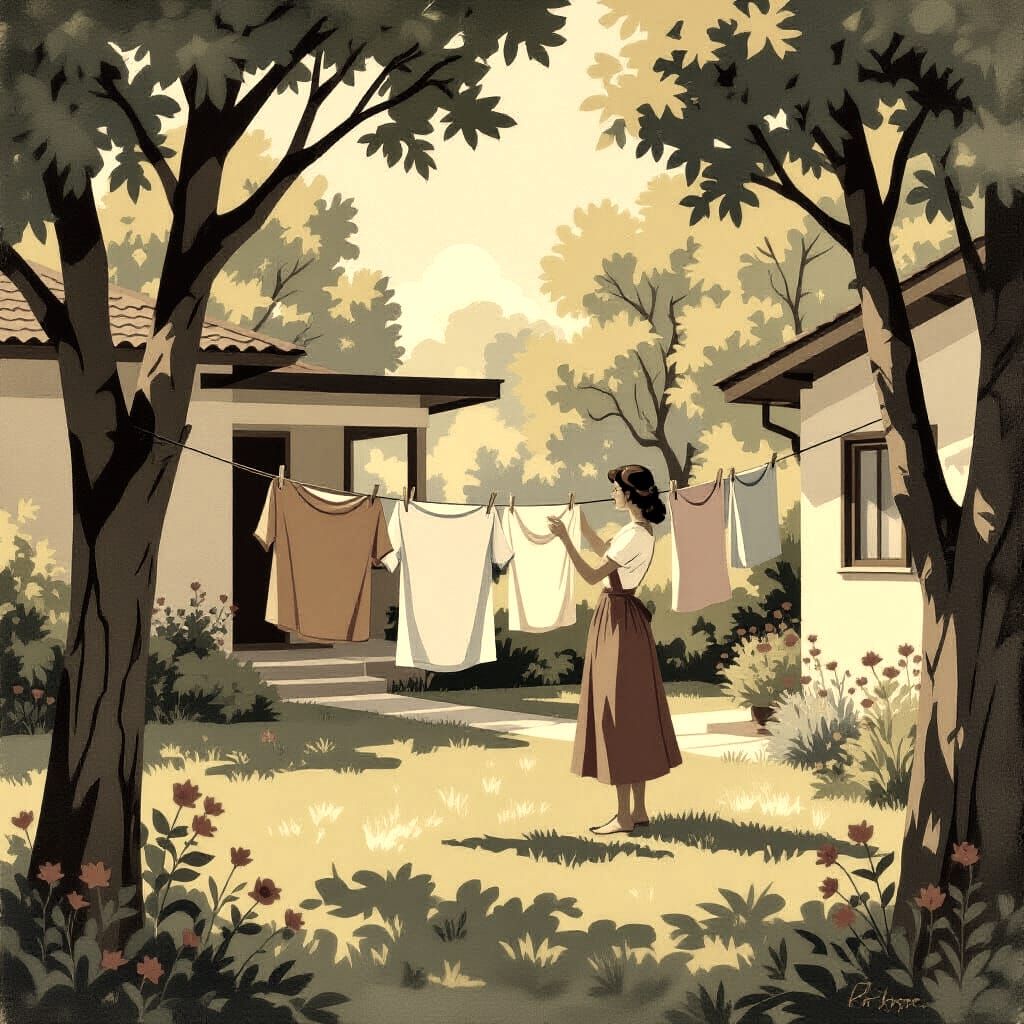 Home with Clothes Line in Architectural Style