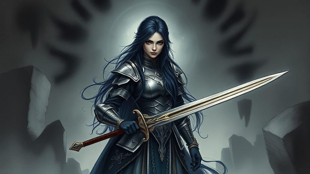 Ethereal Warrior in Ink and Chalk Style