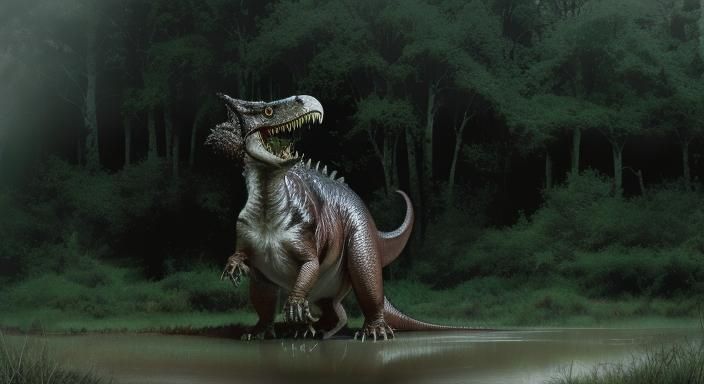 Menacing T-Rex in Dark, Misty Overworld