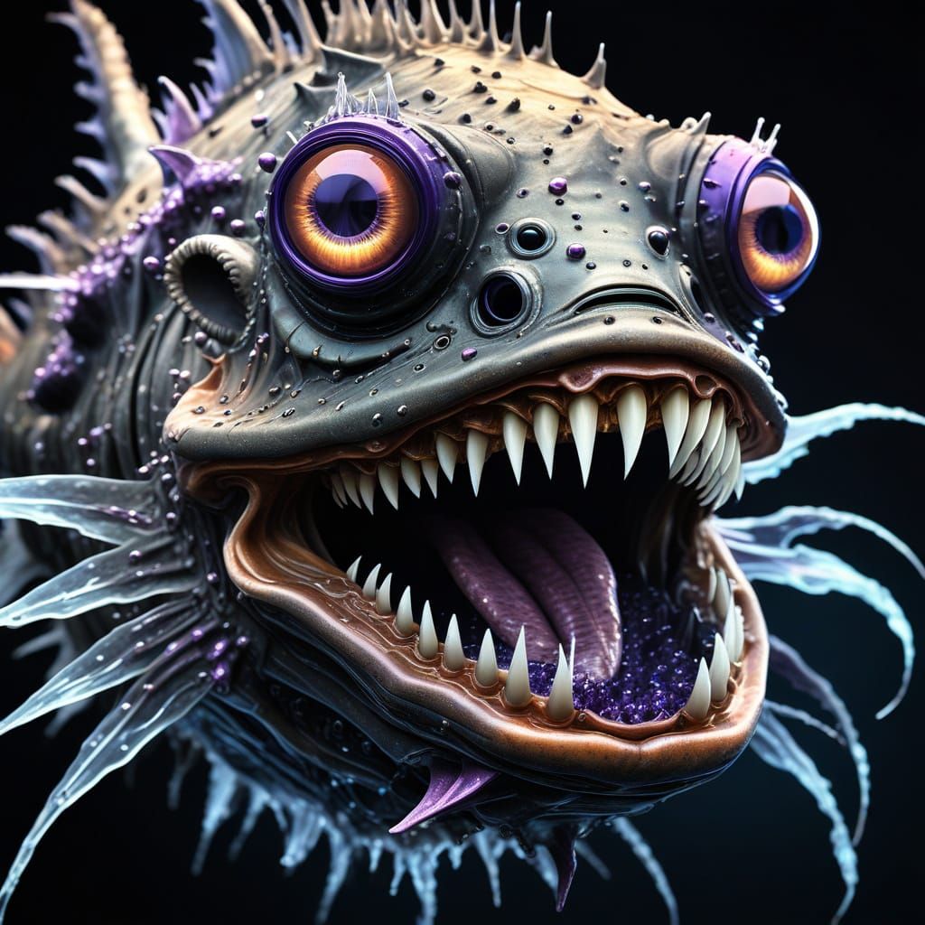 Bioluminescent Angler Fish Portrait in Dark Fantasy Style