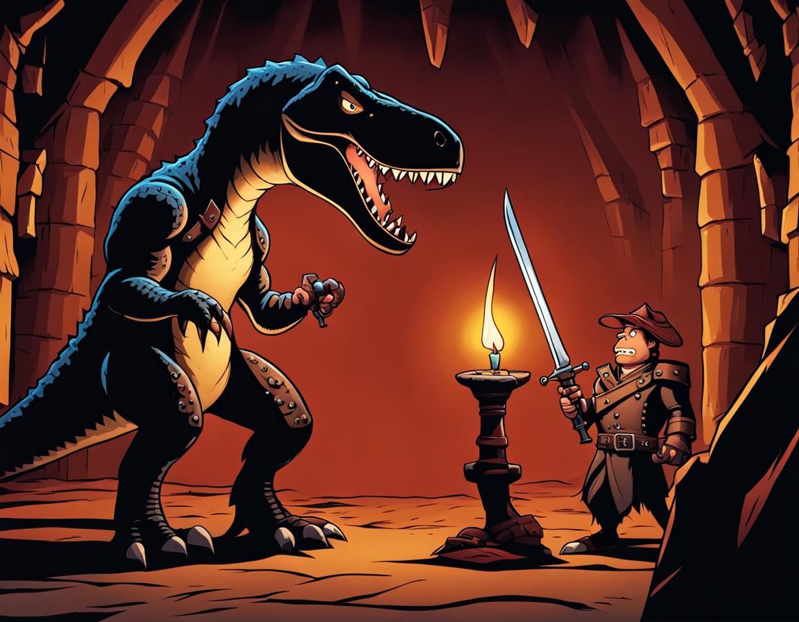 Angry T-Rex About to Attack Human Cartoon